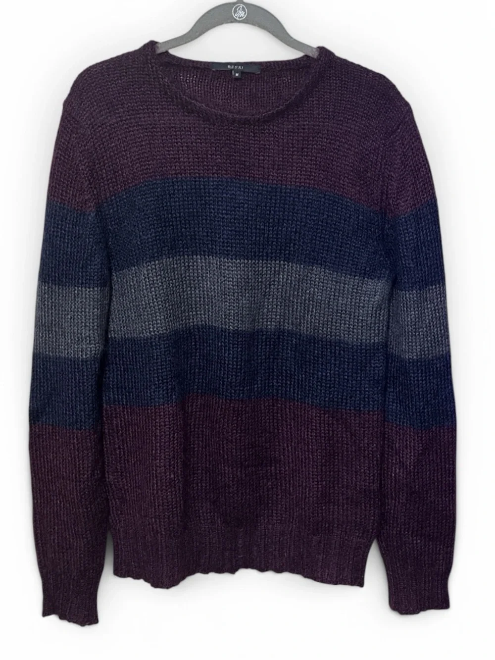 GUCCI Mohair and Silk Striped Sweater M 20” p2p Burgundy Combo $1,600 Retail